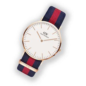 Daniel Wellington Classic 36mm Rose Gold Watch with Navy and Red NATO Strap